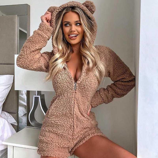 Neuve ZipaLicious™ - Hooded Cosy Long Sleeve Plush Jumpsuit