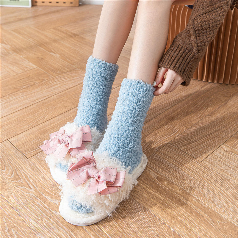 Sleeping Socks Home Women's Coral Fleece Striped Mid-calf Length Women's Socks Comfortable