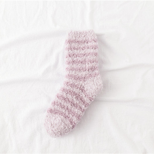 Sleeping Socks Home Women's Coral Fleece Striped Mid-calf Length Women's Socks Comfortable