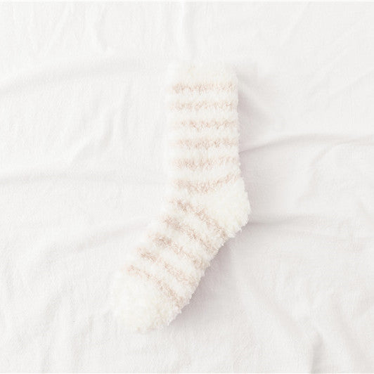 Sleeping Socks Home Women's Coral Fleece Striped Mid-calf Length Women's Socks Comfortable