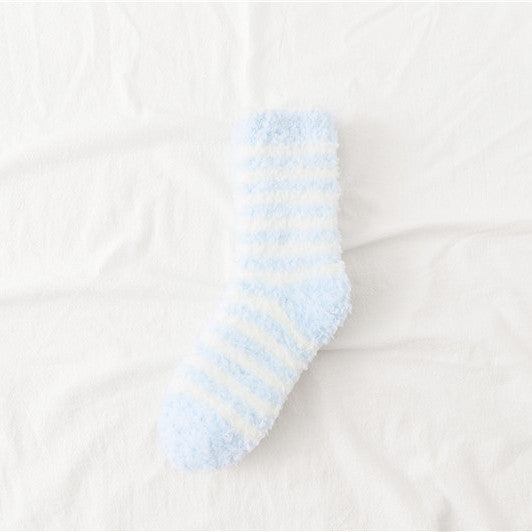 Sleeping Socks Home Women's Coral Fleece Striped Mid-calf Length Women's Socks Comfortable